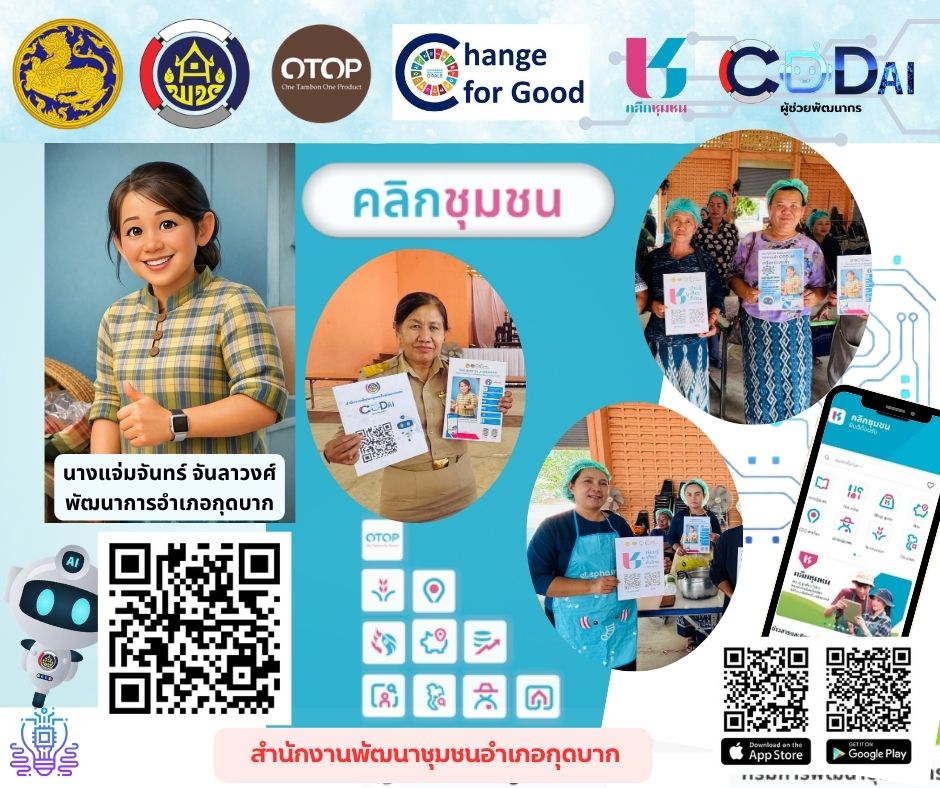 พช.กุดบาก : เชิญชวนดาวน์โหลดและใช้งานแอป “Click ชุมชน” 